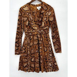 Altuzarra For Target Dress Long Sleeve Snake Print V-Neck Lined Brown Size 8